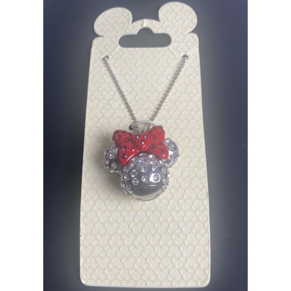 Disney Minnie Mouse Icon Necklace Red Clear Crystals Bling Jewelry Theme Parks